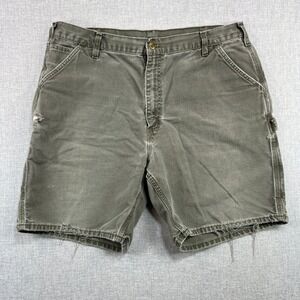 Carhartt B25MOS Canvas Carpenter Shorts Moss Green Men 40x8 Thrashed Frayed Y2K